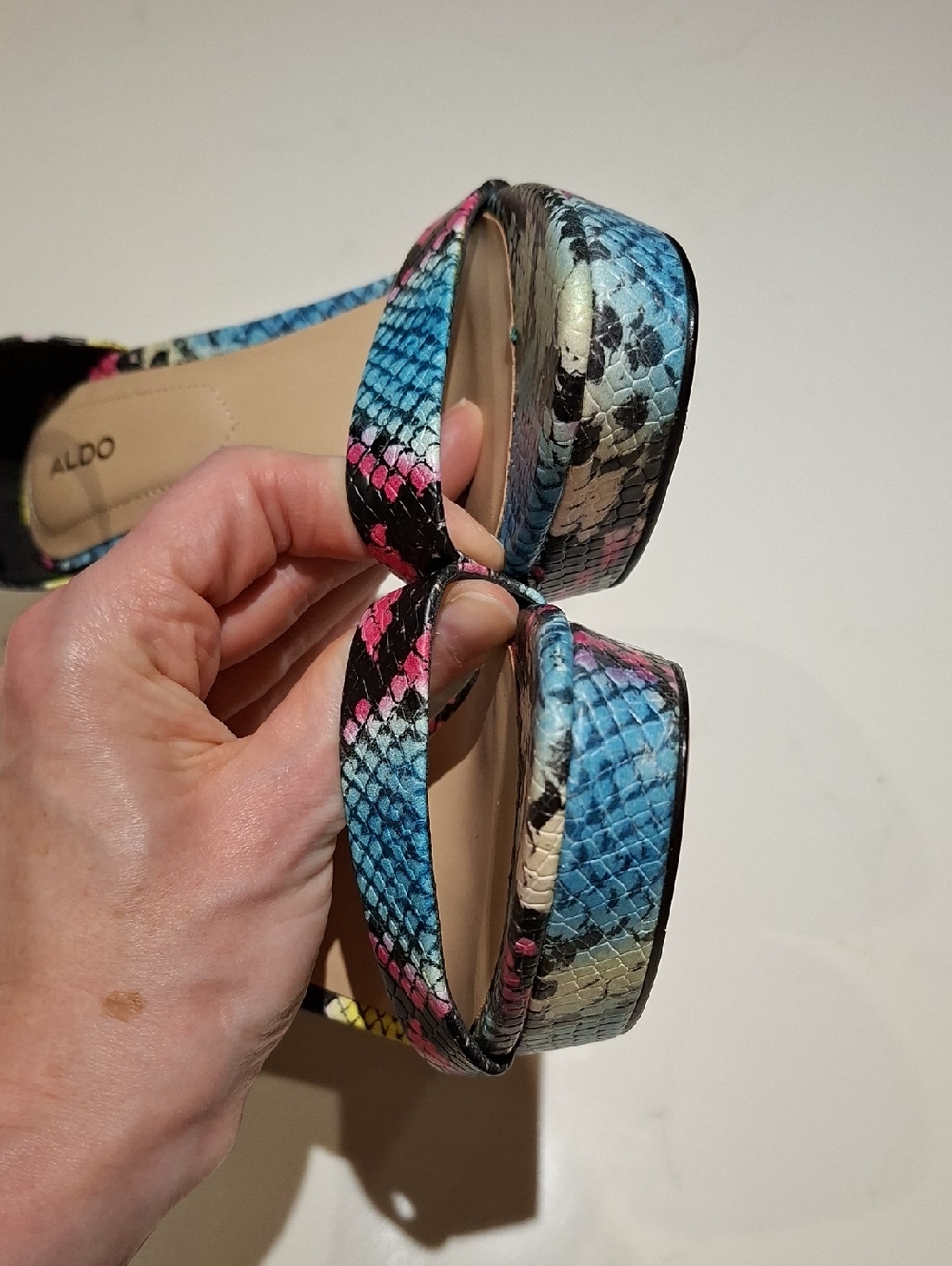 Aldo Leather Rainbow-print Snakeskin Platform Strappy Heeled Sandals (Size US 6) - Picture 4 of 8